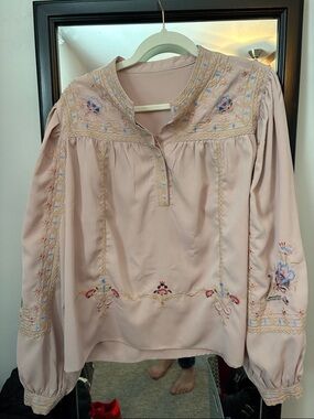 Women's Embroidered Pink Peasant Blouse